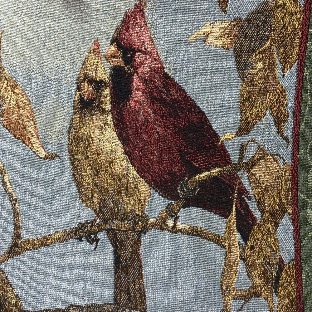 Blanket‎ Throw Song Bird Tapestry Fringe Cardinal Robin Chickadee Finch Seasons